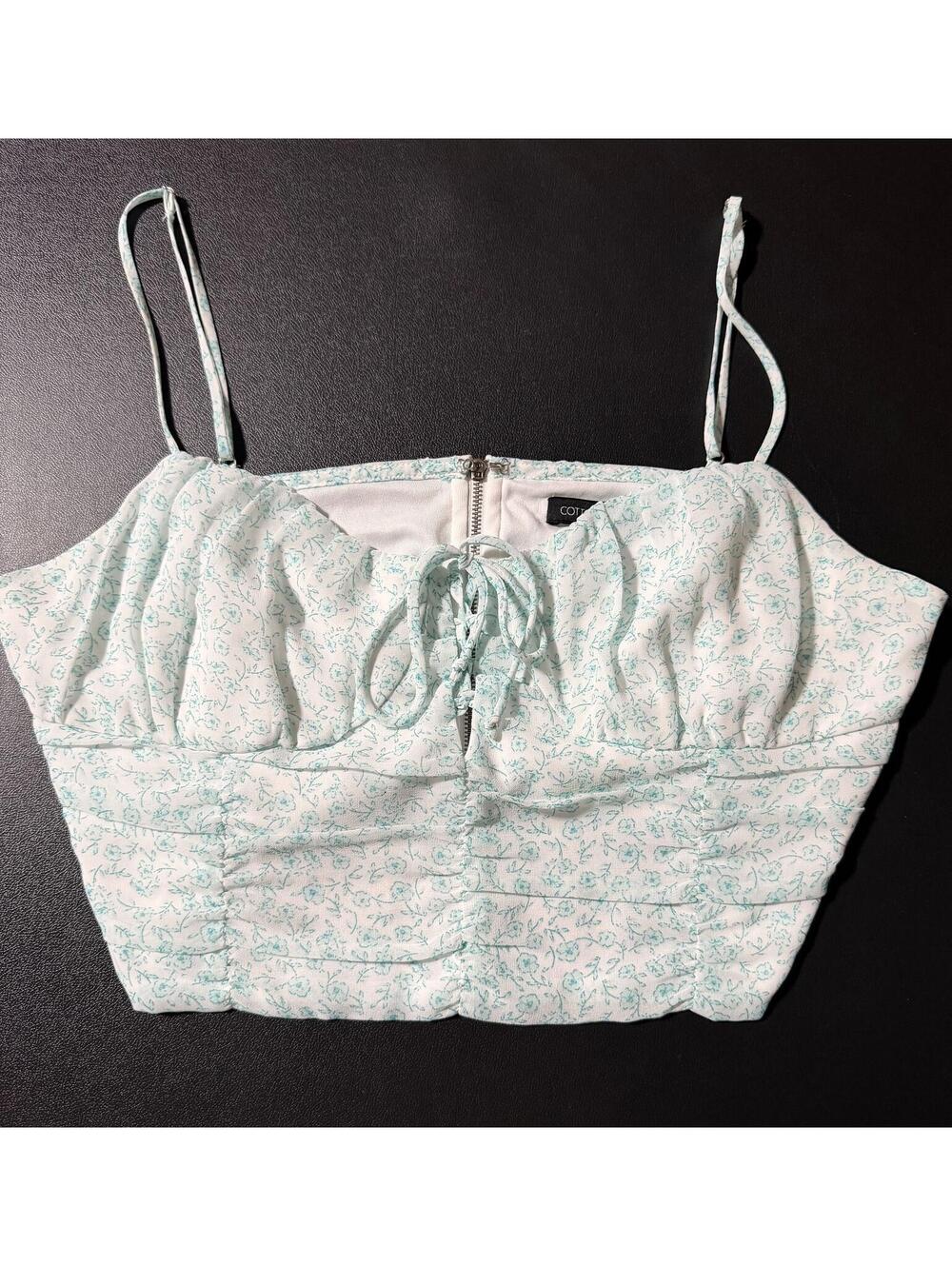 Cotton Candy LA‎ Floral Tie Front Crop Top Women’s Large Mint Green